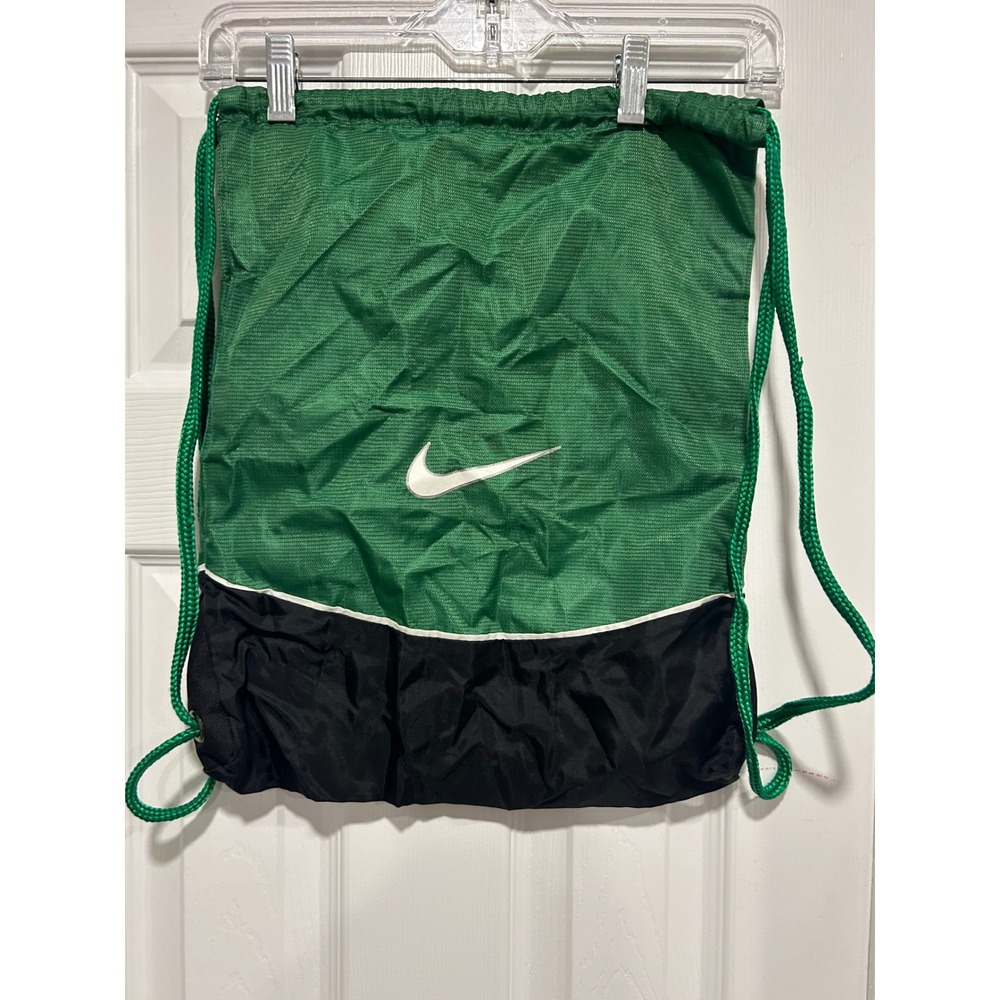 Nike Drawstring Cinch Bag Green Black Swoosh Logo Nylon Sackpack RN56323